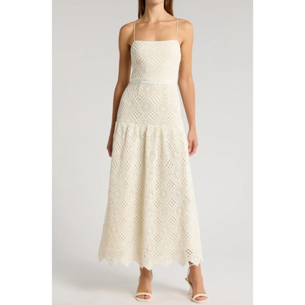 Saylor Evangelina Crochet Dress Womens XS White Sleeveless Cotton Midi Maxi - Picture 2 of 11